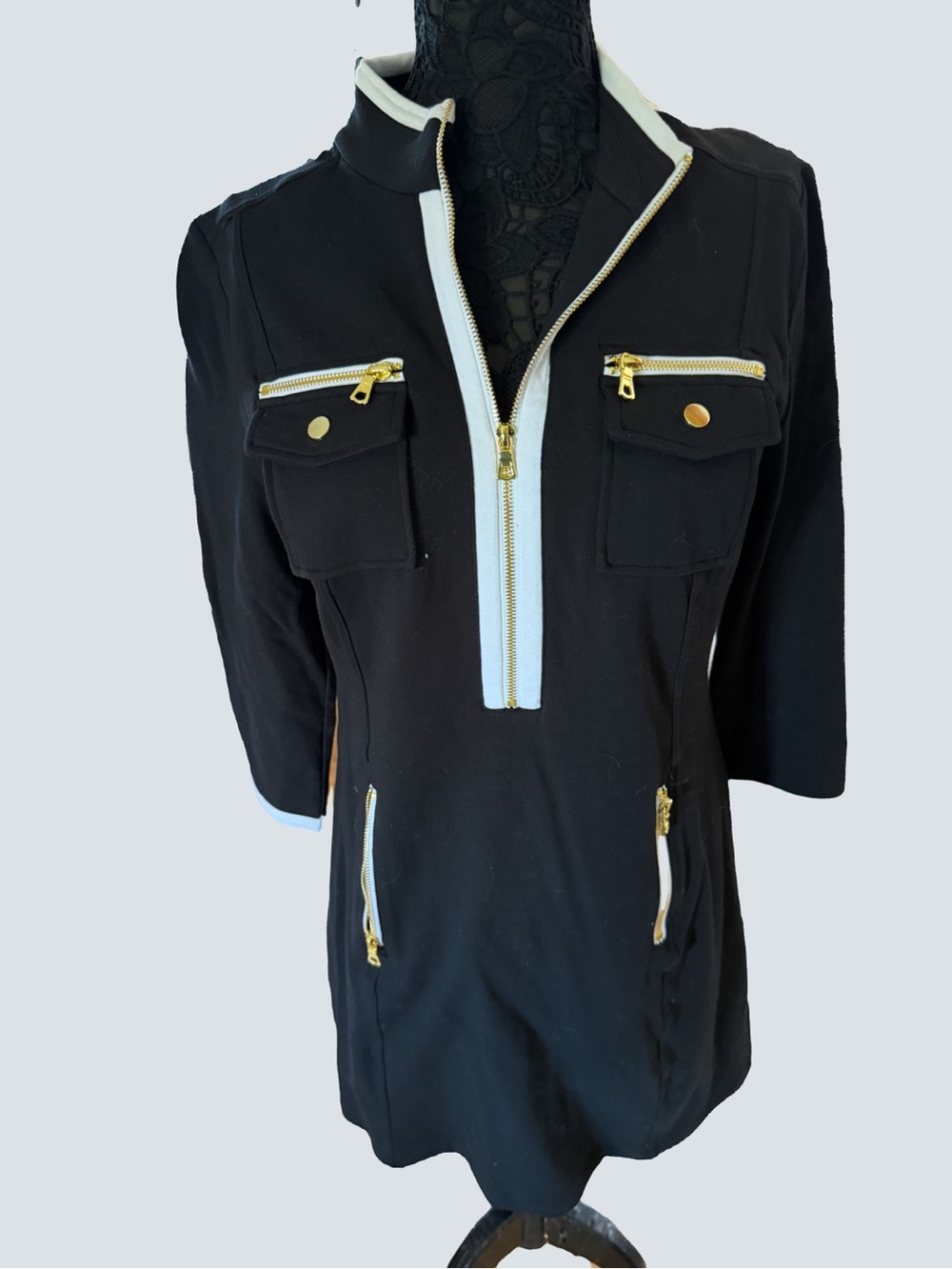 Boston Proper Black Dress with White Trim